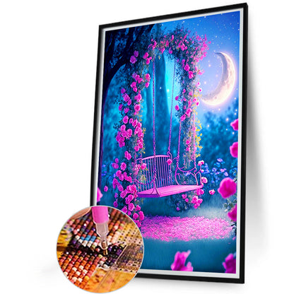 Rose Swing Under The Tree¡¤Blue - Full Round Drill Diamond Painting 40*60CM