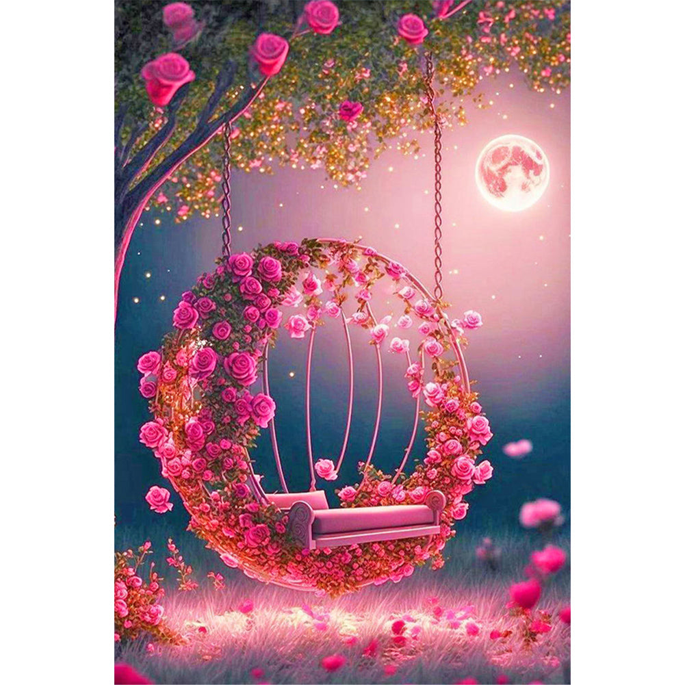 Rose Swing Under The Tree¡¤Powder - Full Round Drill Diamond Painting 40*60CM