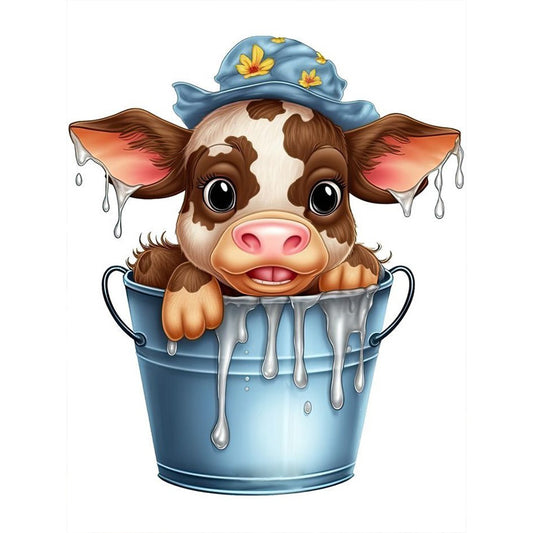 Bucket Cow - Full Round Drill Diamond Painting 30*40CM