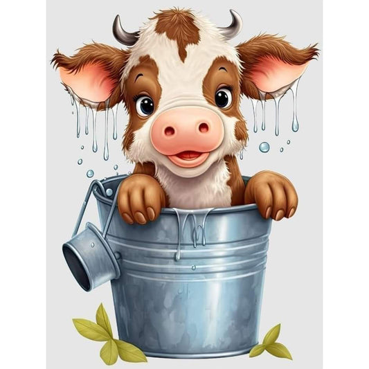 Bucket Cow - Full Round Drill Diamond Painting 30*40CM