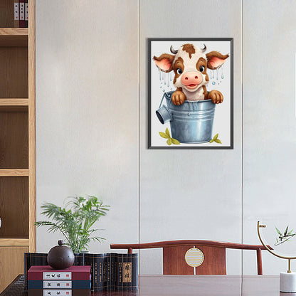 Bucket Cow - Full Round Drill Diamond Painting 30*40CM