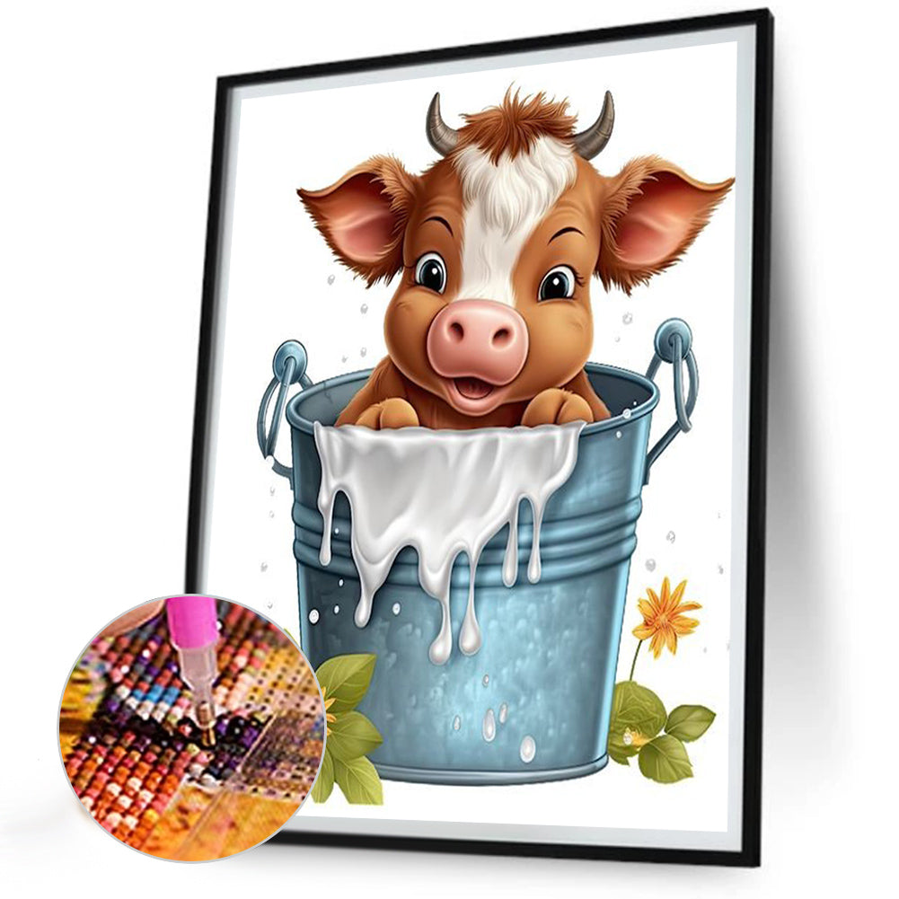 Bucket Cow - Full Round Drill Diamond Painting 30*40CM