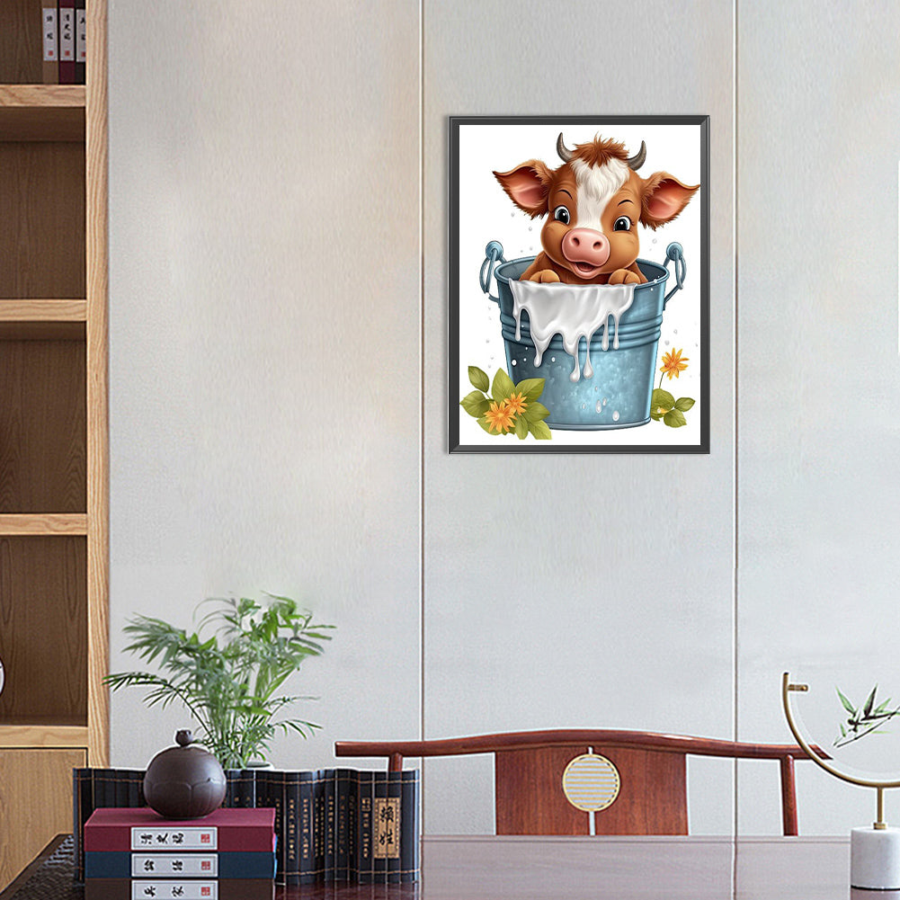 Bucket Cow - Full Round Drill Diamond Painting 30*40CM