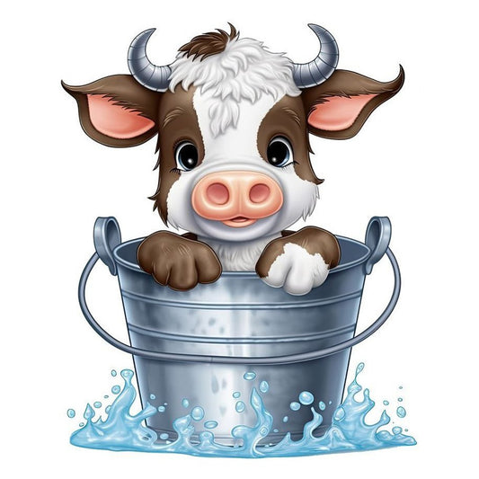 Bucket Cow - Full Round Drill Diamond Painting 30*40CM