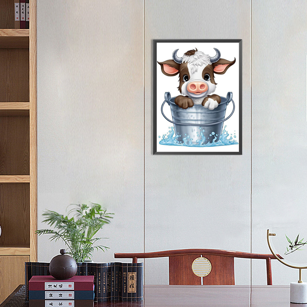 Bucket Cow - Full Round Drill Diamond Painting 30*40CM