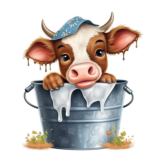 Bucket Cow - Full Round Drill Diamond Painting 30*40CM