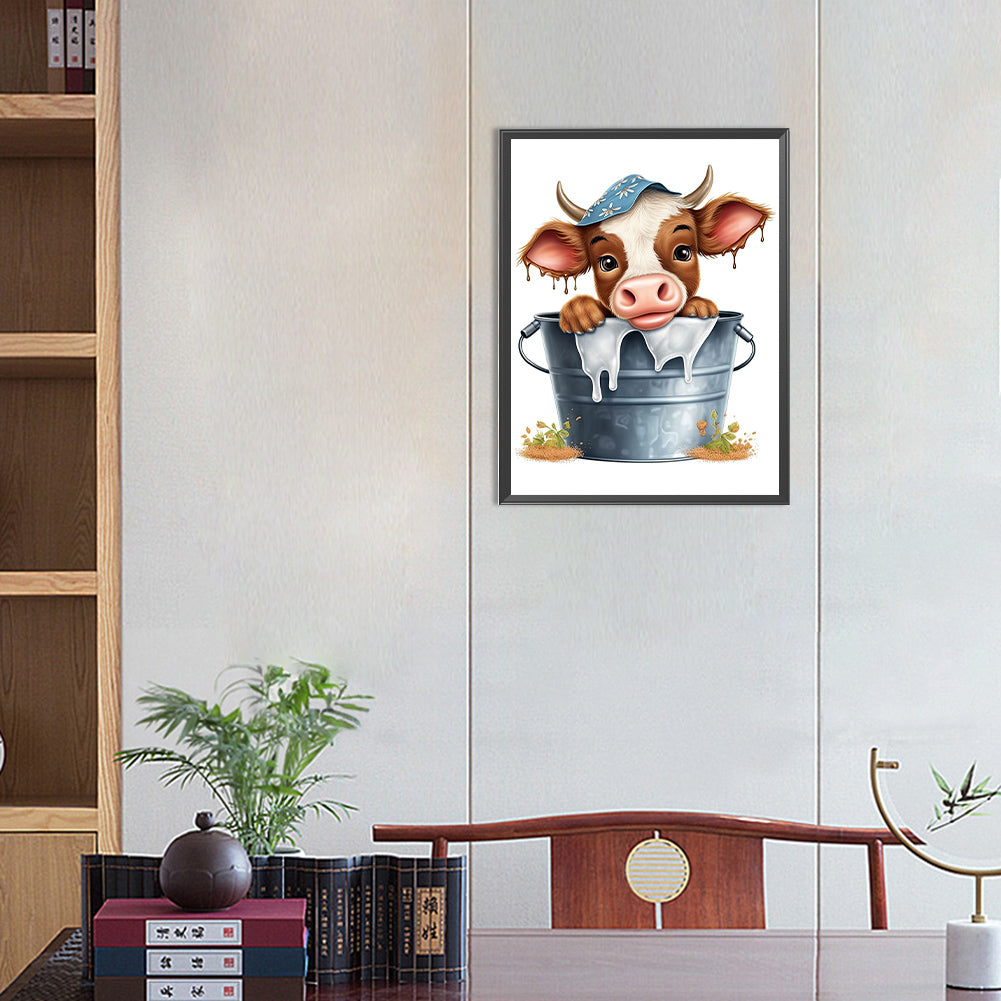 Bucket Cow - Full Round Drill Diamond Painting 30*40CM