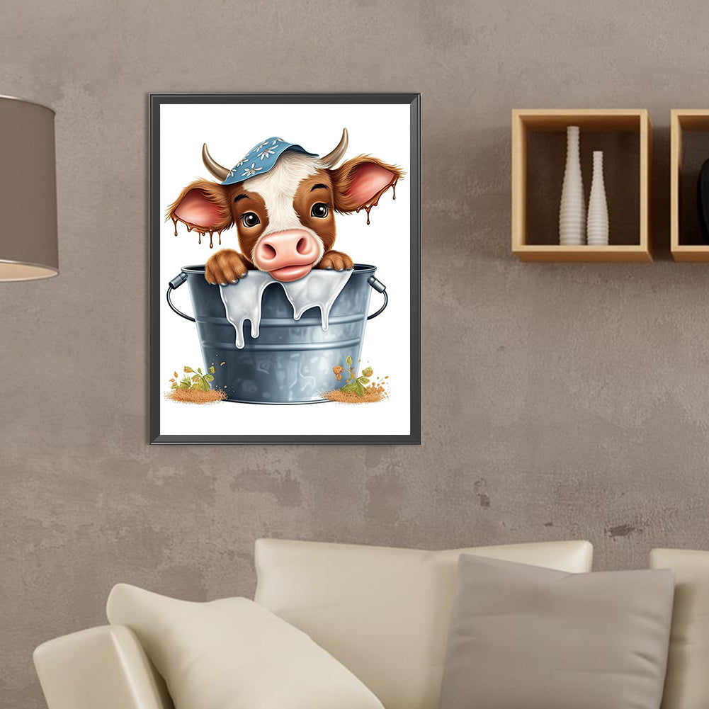 Bucket Cow - Full Round Drill Diamond Painting 30*40CM