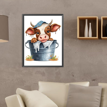 Bucket Cow - Full Round Drill Diamond Painting 30*40CM