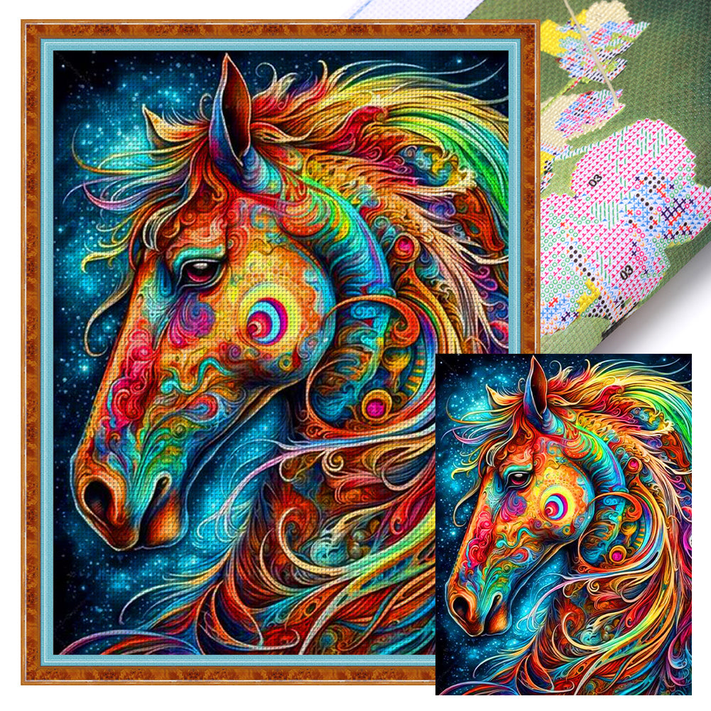 Color Horse - 11CT Stamped Cross Stitch 40*55CM