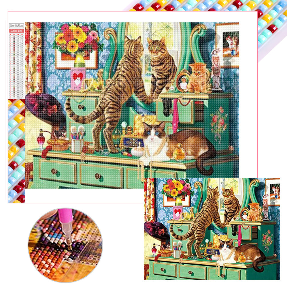 Cat On Dressing Table - Full Square Drill Diamond Painting 40*30CM