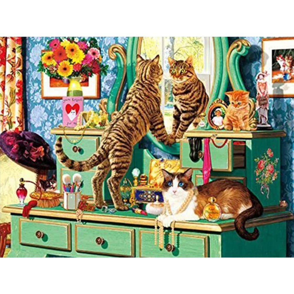 Cat On Dressing Table - Full Square Drill Diamond Painting 40*30CM