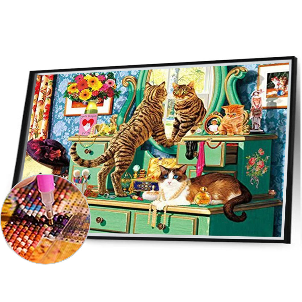 Cat On Dressing Table - Full Square Drill Diamond Painting 40*30CM