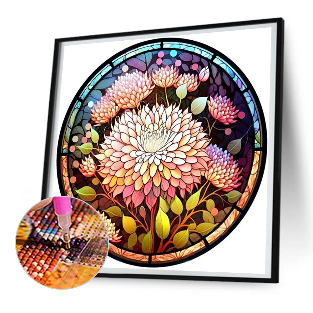 Circle Card Glass Painting Flowers And Plants - Full Round Drill Diamond Painting 30*30CM