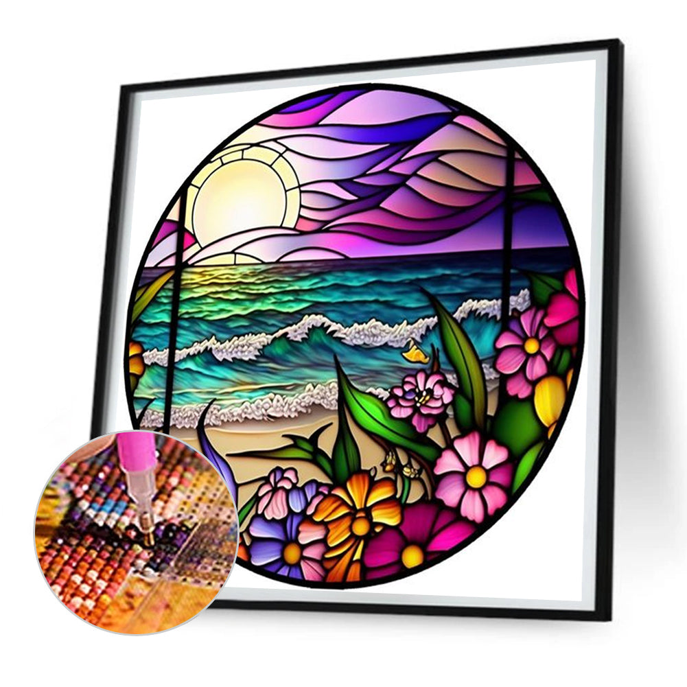 Amulet Glass Painting Seaside - Full Round Drill Diamond Painting 30*30CM