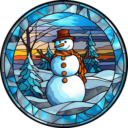 Round Card Glass Painting Snowman - Full Round Drill Diamond Painting 30*30CM