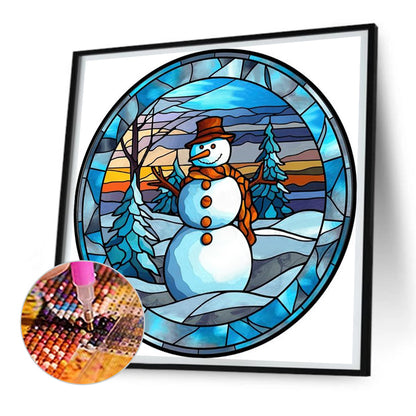 Round Card Glass Painting Snowman - Full Round Drill Diamond Painting 30*30CM