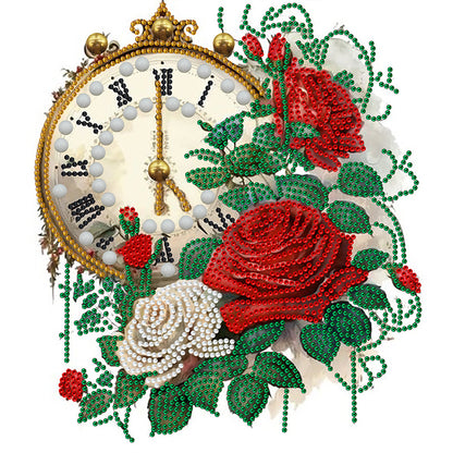 Flowers And Clock - Special Shaped Drill Diamond Painting 30*30CM