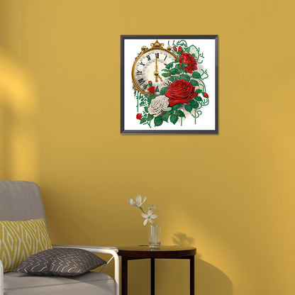 Flowers And Clock - Special Shaped Drill Diamond Painting 30*30CM