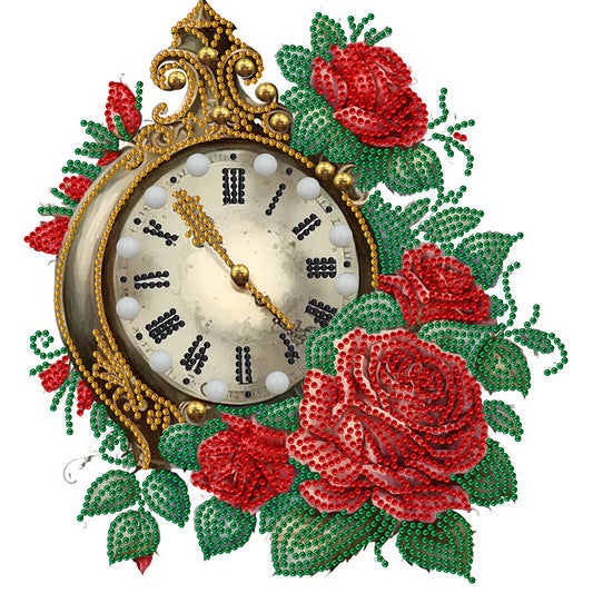 Flowers And Clock -  Special Shaped Drill Diamond Painting 30*30CM