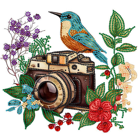 Flowers And Camera -  Special Shaped Drill Diamond Painting 30*30CM