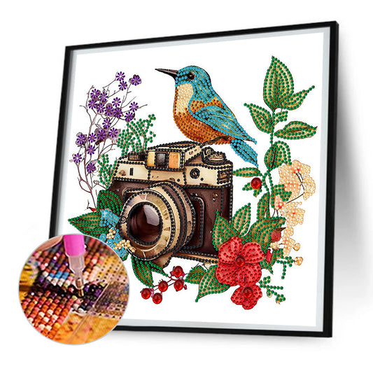 Flowers And Camera -  Special Shaped Drill Diamond Painting 30*30CM