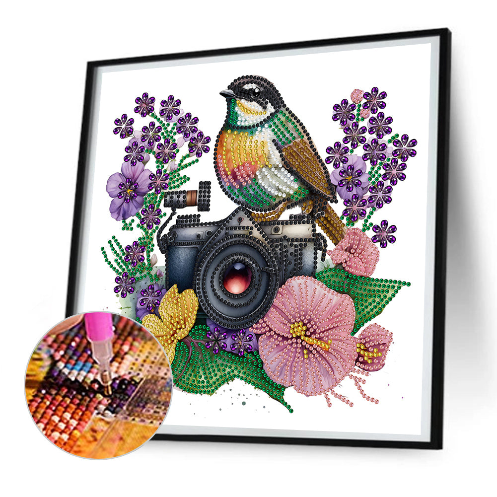 Flowers And Camera -  Special Shaped Drill Diamond Painting 30*30CM