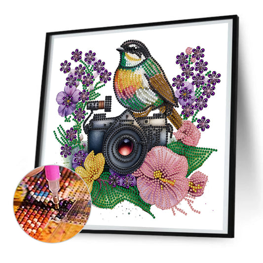 Flowers And Camera -  Special Shaped Drill Diamond Painting 30*30CM