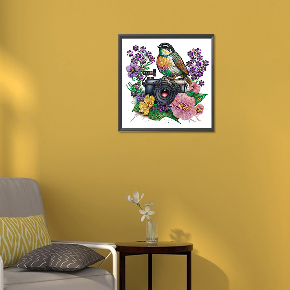 Flowers And Camera -  Special Shaped Drill Diamond Painting 30*30CM