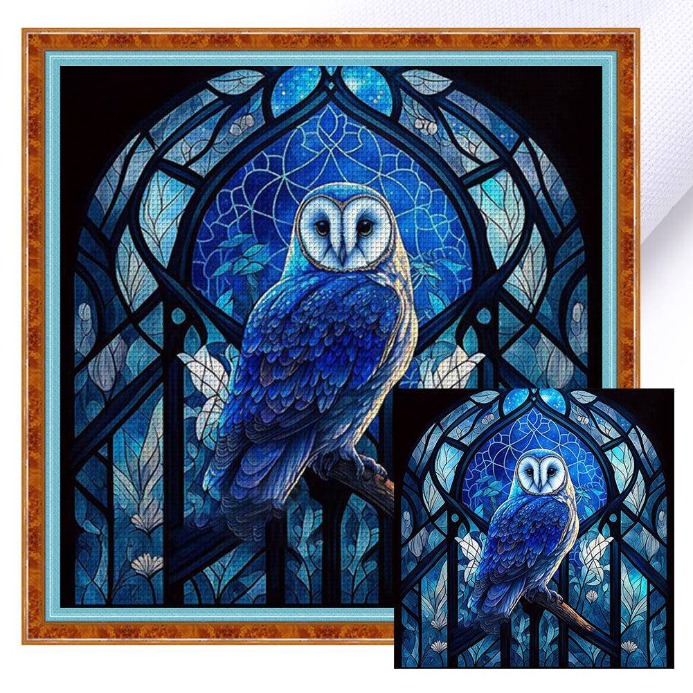 Glass Painting-Owl - 11CT Stamped Cross Stitch 50*50CM