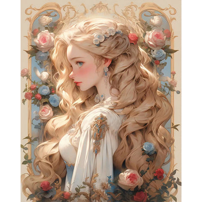 Blonde Rose Girl - 11CT Stamped Cross Stitch 50*60CM