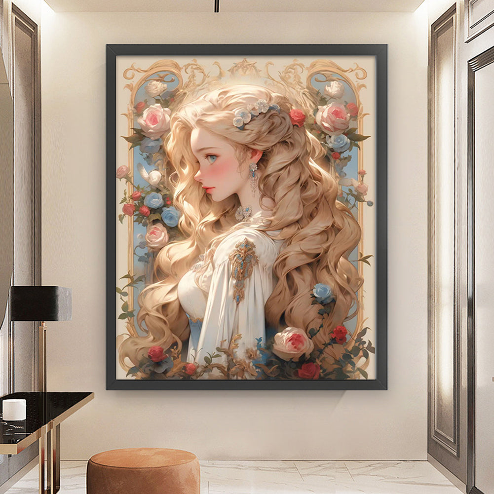 Blonde Rose Girl - 11CT Stamped Cross Stitch 50*60CM