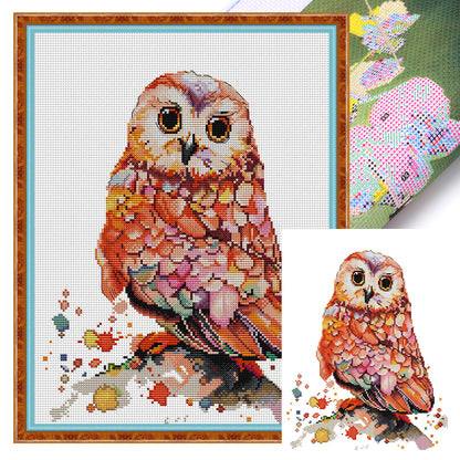 Pink Owl - 14CT Stamped Cross Stitch 32*40CM(Joy Sunday)