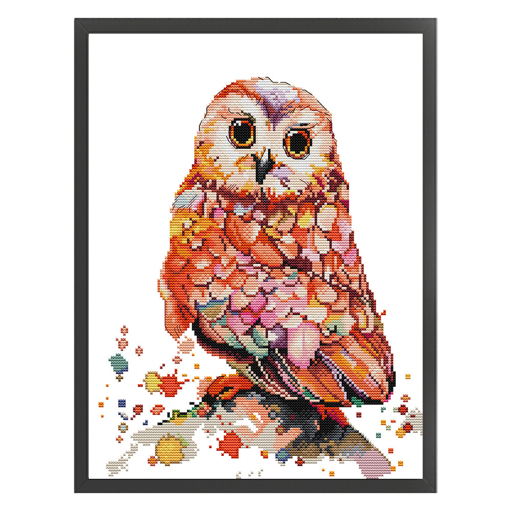 Pink Owl - 14CT Stamped Cross Stitch 32*40CM(Joy Sunday)