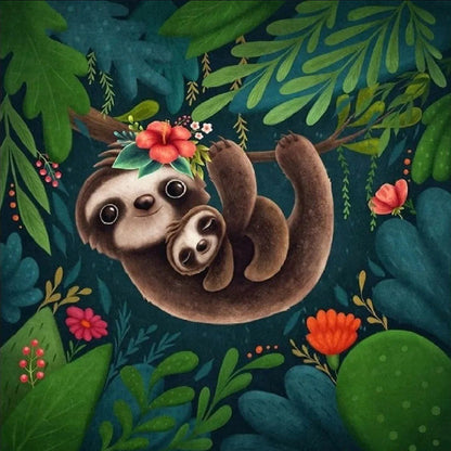 Sloth Hanging On Tree - Full Round Drill Diamond Painting 30*30CM