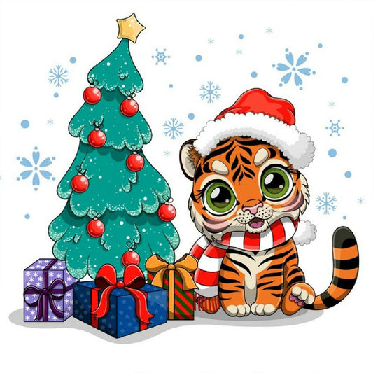 Christmas Tree And Little Tiger - Full Round Drill Diamond Painting 30*30CM