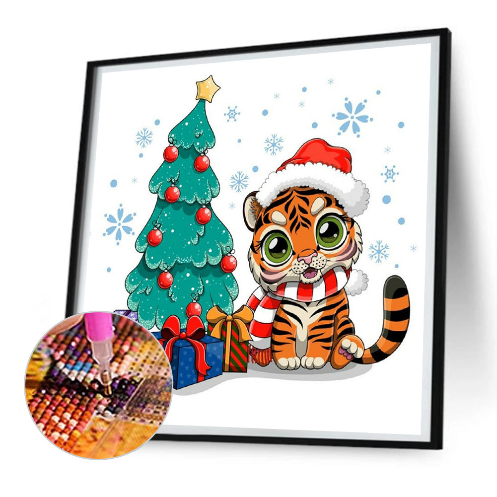 Christmas Tree And Little Tiger - Full Round Drill Diamond Painting 30*30CM