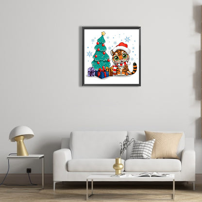 Christmas Tree And Little Tiger - Full Round Drill Diamond Painting 30*30CM