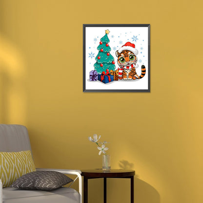 Christmas Tree And Little Tiger - Full Round Drill Diamond Painting 30*30CM