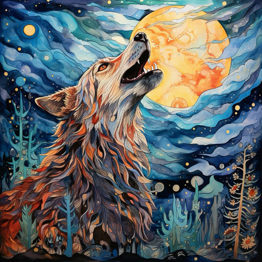 Howling Wolf - Full Round Drill Diamond Painting 30*30CM
