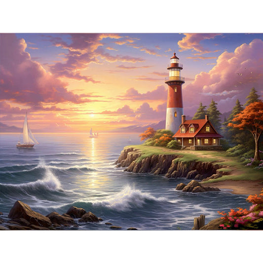 Seaside Lighthouse - Full Round Drill Diamond Painting 40*30CM