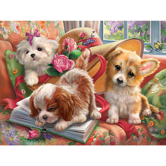Three Dogs - Full Round Drill Diamond Painting 40*30CM