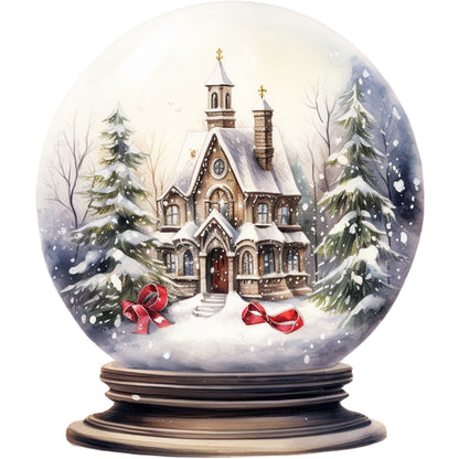 Christmas House Crystal Ball - Full Round Drill Diamond Painting 30*30CM