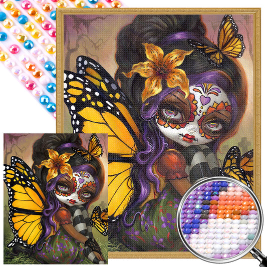 Butterfly Girl - Full AB Round Drill Diamond Painting 40*50CM