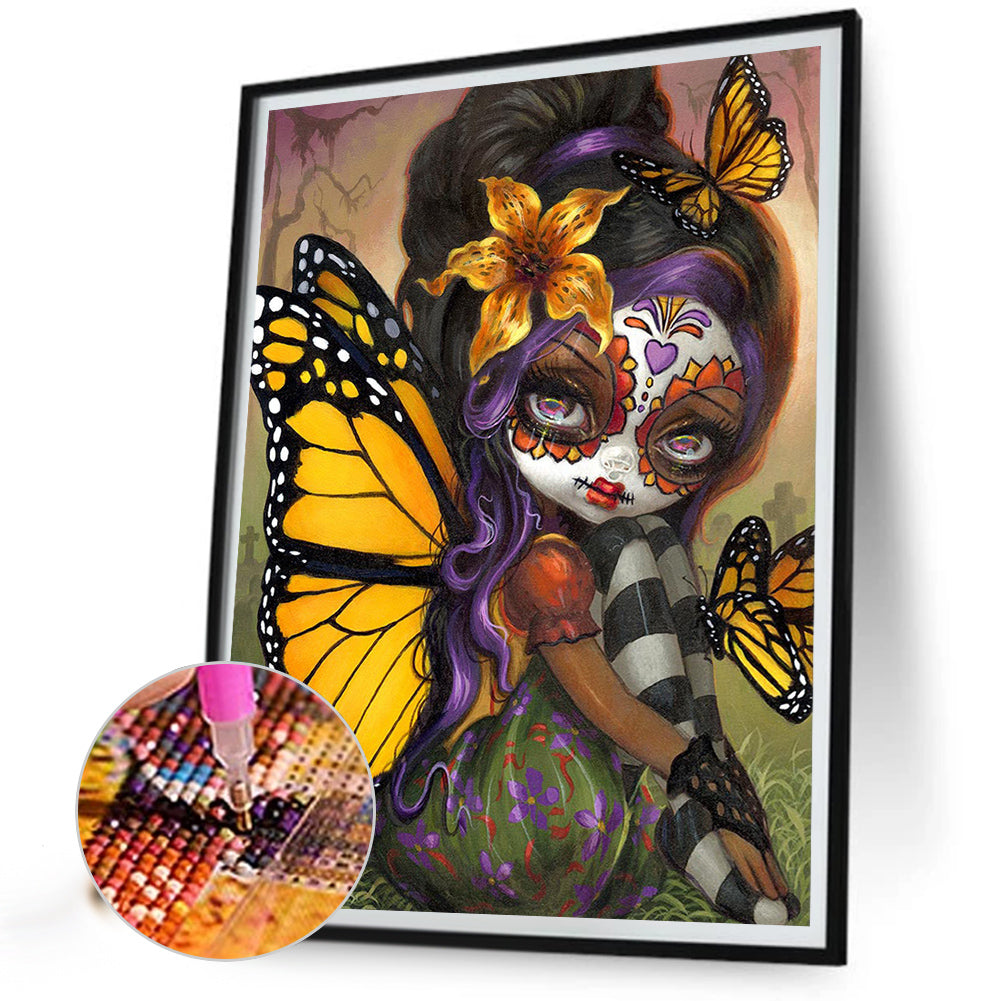 Butterfly Girl - Full AB Round Drill Diamond Painting 40*50CM