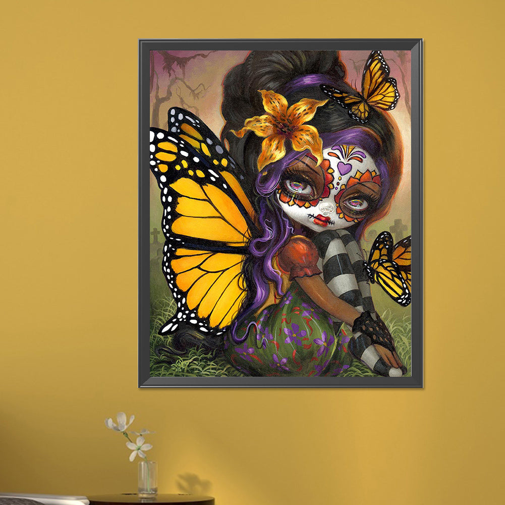 Butterfly Girl - Full AB Round Drill Diamond Painting 40*50CM