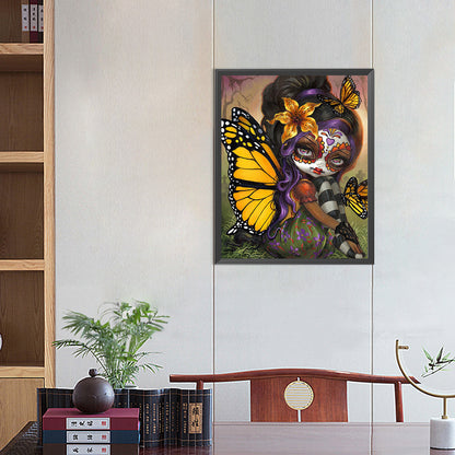 Butterfly Girl - Full AB Round Drill Diamond Painting 40*50CM