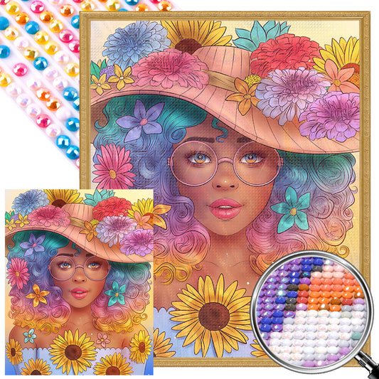 Sunflower Eyes Girl - Full AB Round Drill Diamond Painting 40*50CM