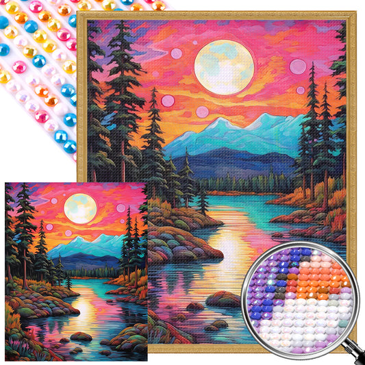 Sunset Sunset Creek - Full AB Round Drill Diamond Painting 40*50CM