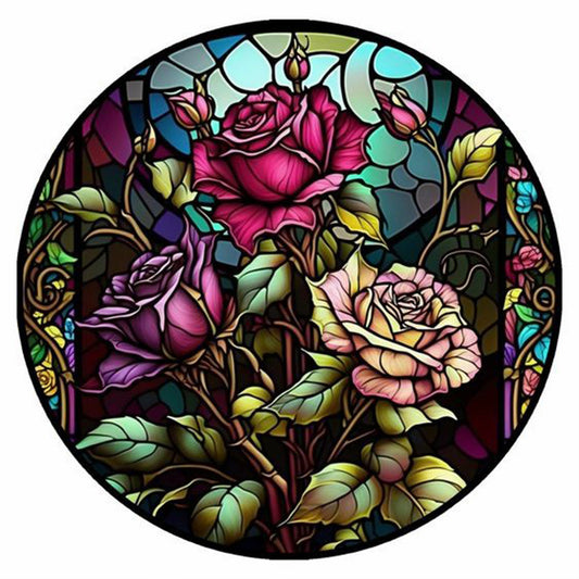 Round Card Glass Painting Rose - Full Round Drill Diamond Painting 30*30CM